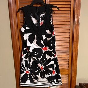 B Darlin Black and White Floral Mini Dress with Red Highlights